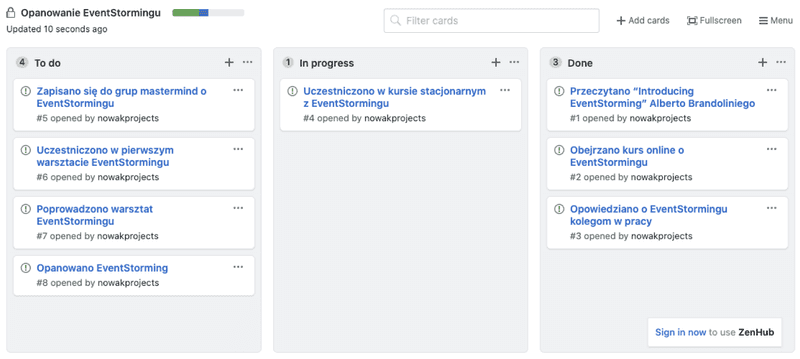 GitHub Projects jako Kanbab Board